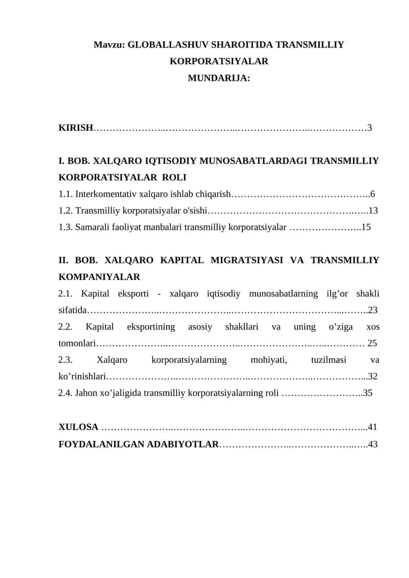 GLOBALLASHUV SHAROITIDA TRANSMILLIY KORPORATSIYALAR 1