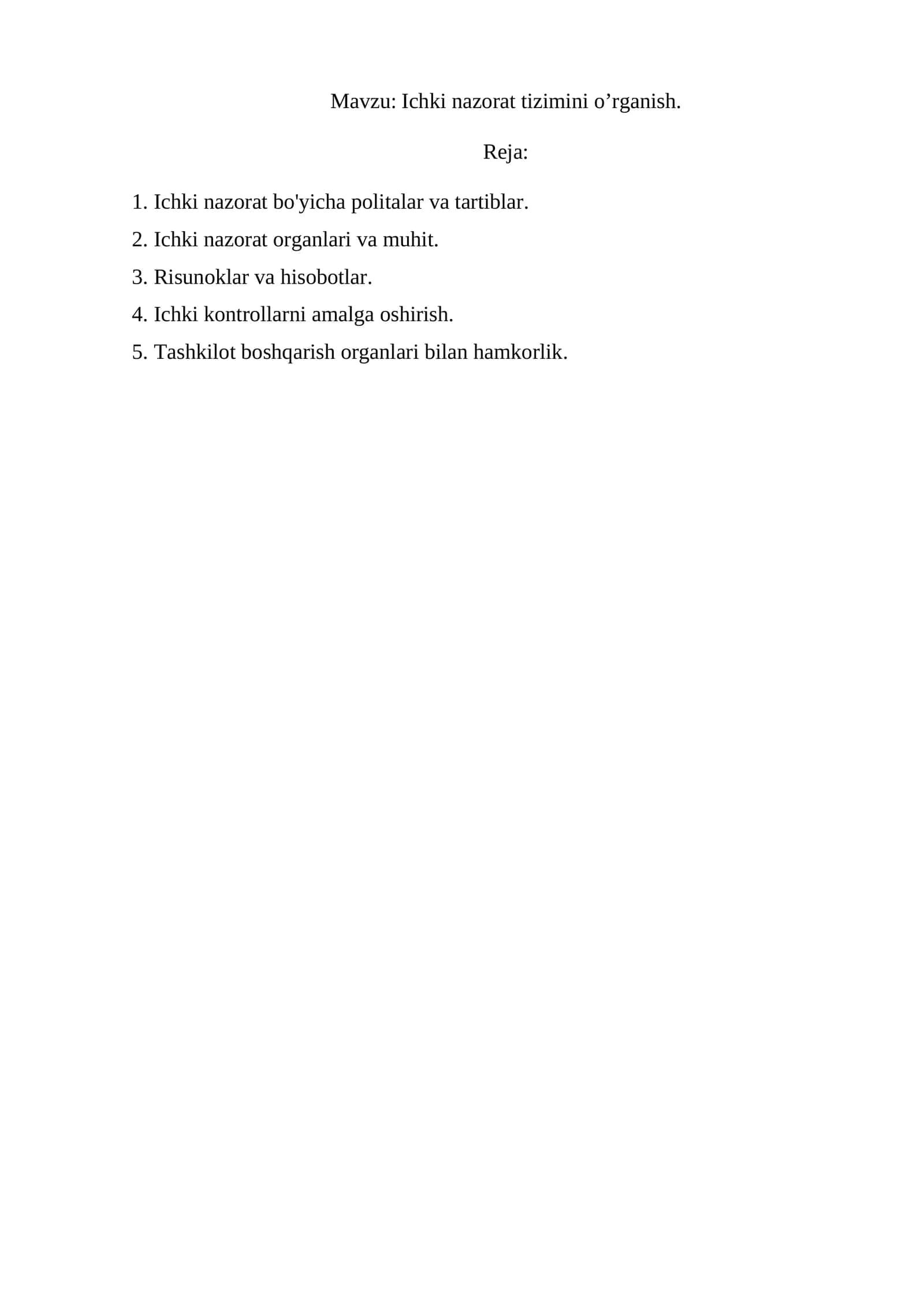 Ichki nazorat tizimini o’rganish 1