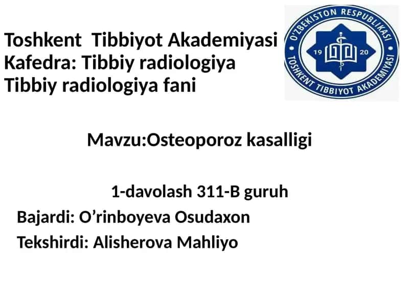 Osteoporoz kasalligi 1