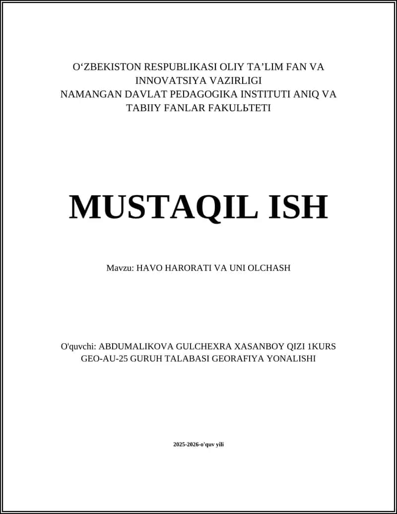 HAVO HARORATI VA UNI OLCHASH 1