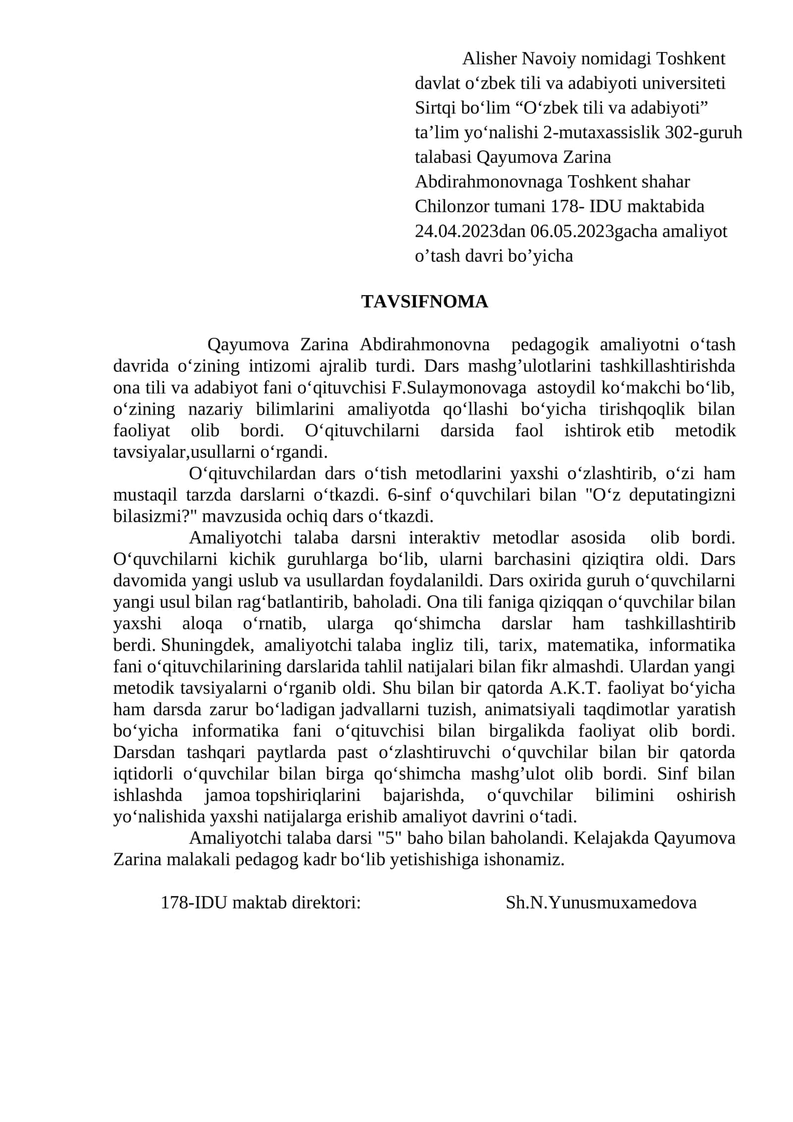 O'zbek tili va adabiyoti amaliyotlari 1