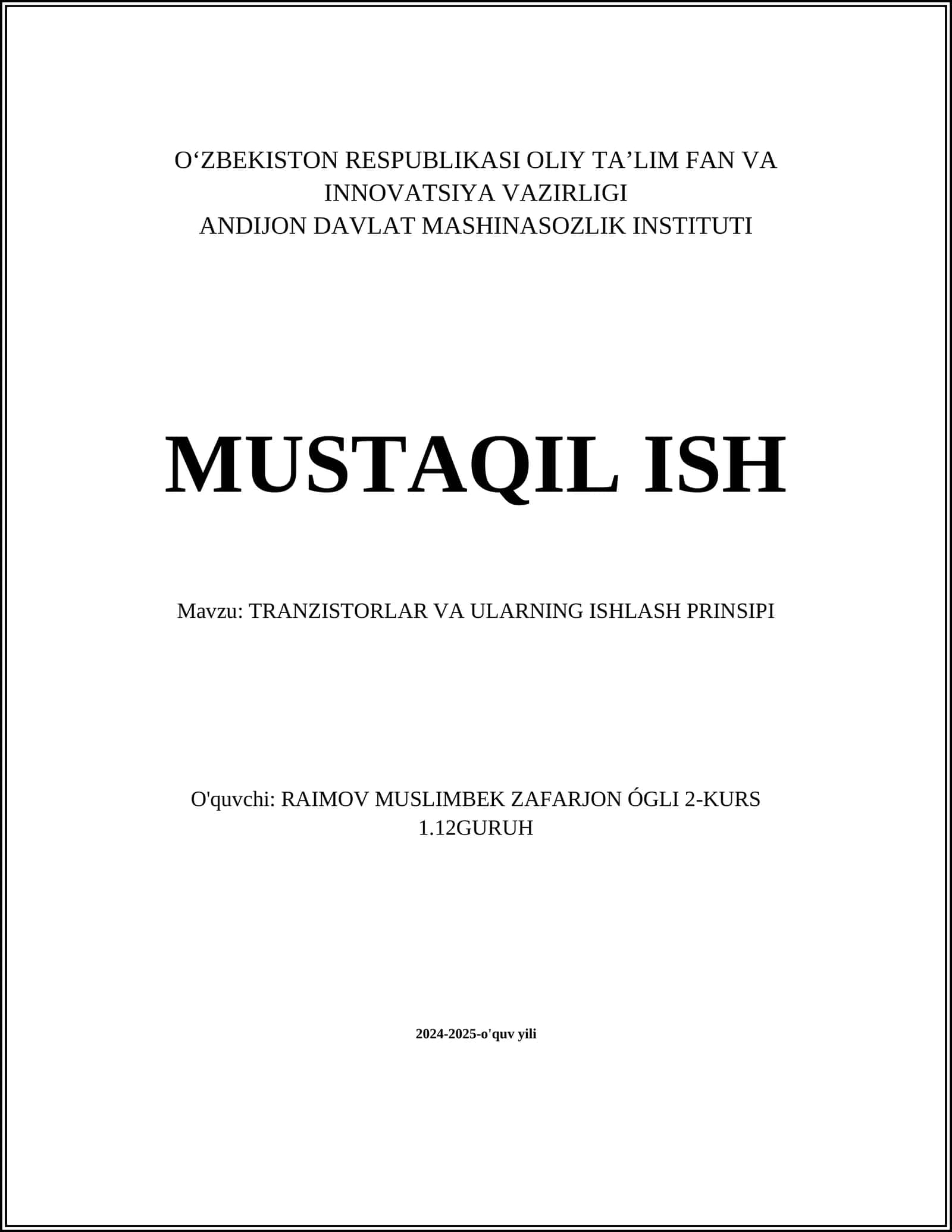 TRANZISTORLAR VA ULARNING ISHLASH PRINSIPI 1