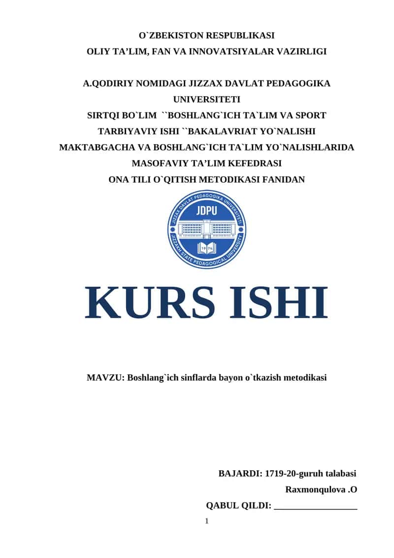 Boshlang`ich sinflarda bayon o`tkazish metodikasi 1