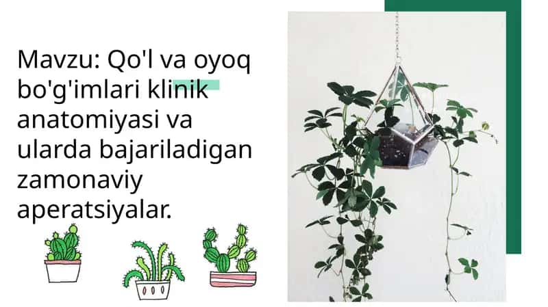 Qo'l va oyoq bo'g'imlari klinik anatomiyasi va ularda bajariladigan zamonaviy aperatsiyalar 1