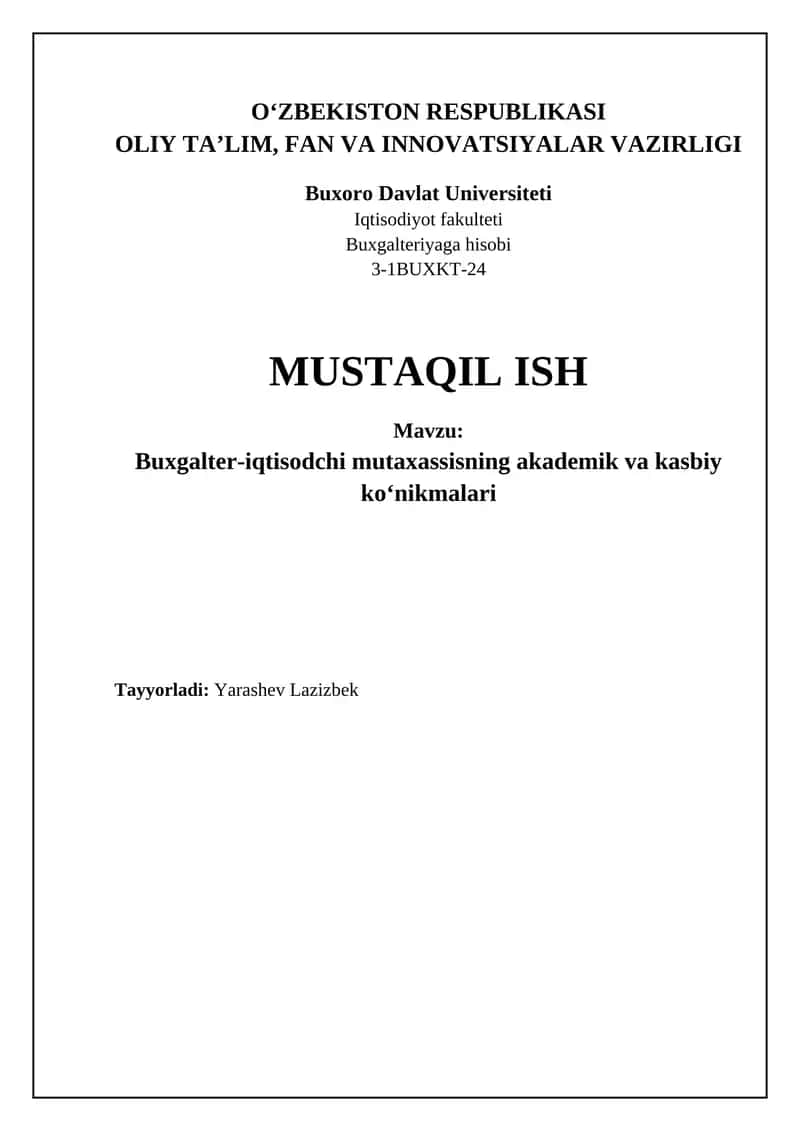 Buxgalter-iqtisodchi mutaxassisning akademik va kasbiy ko‘nikmalari 1