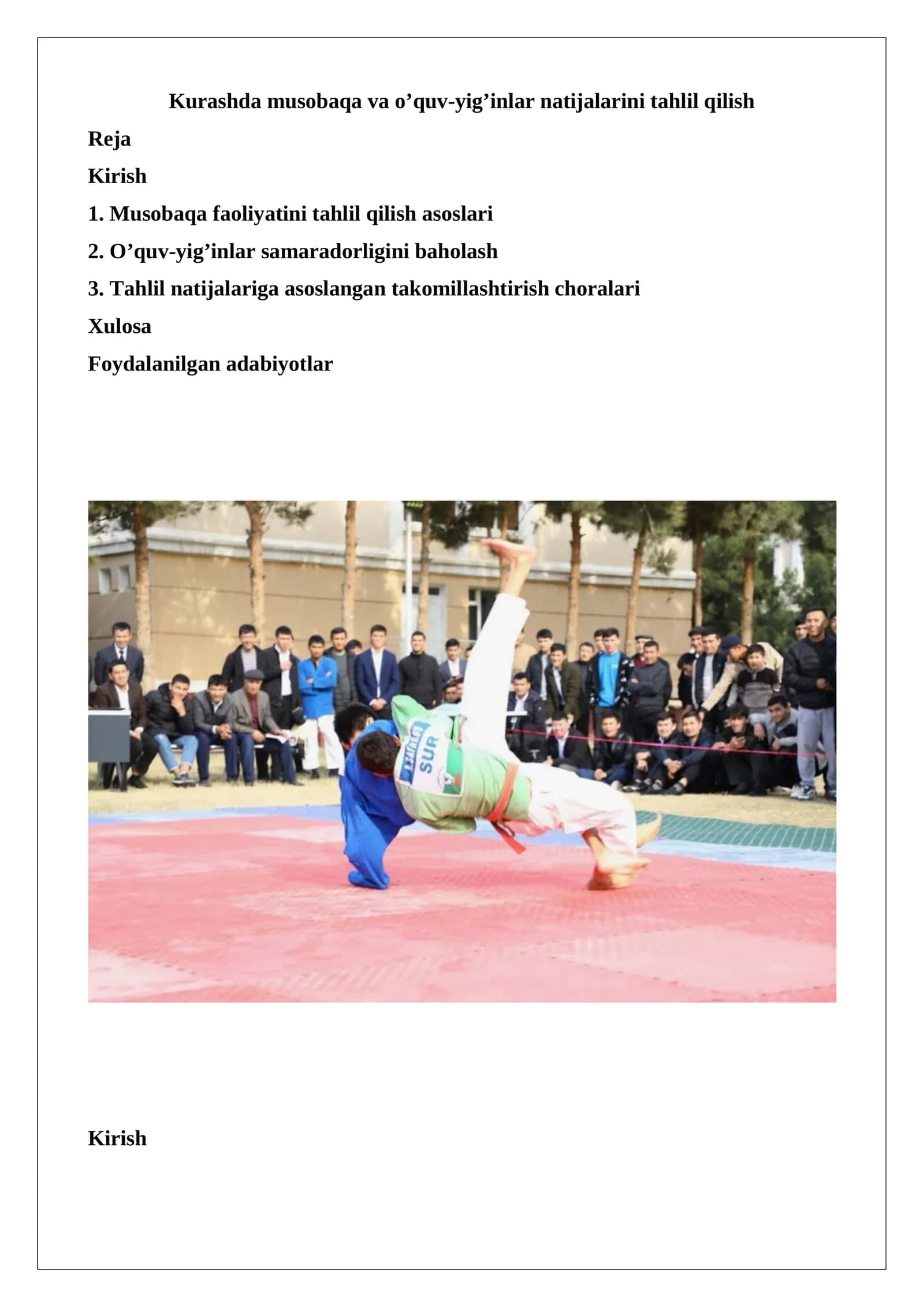 Kurashda musobaqa va o’quv-yig’inlar natijalarini tahlil qilish 1