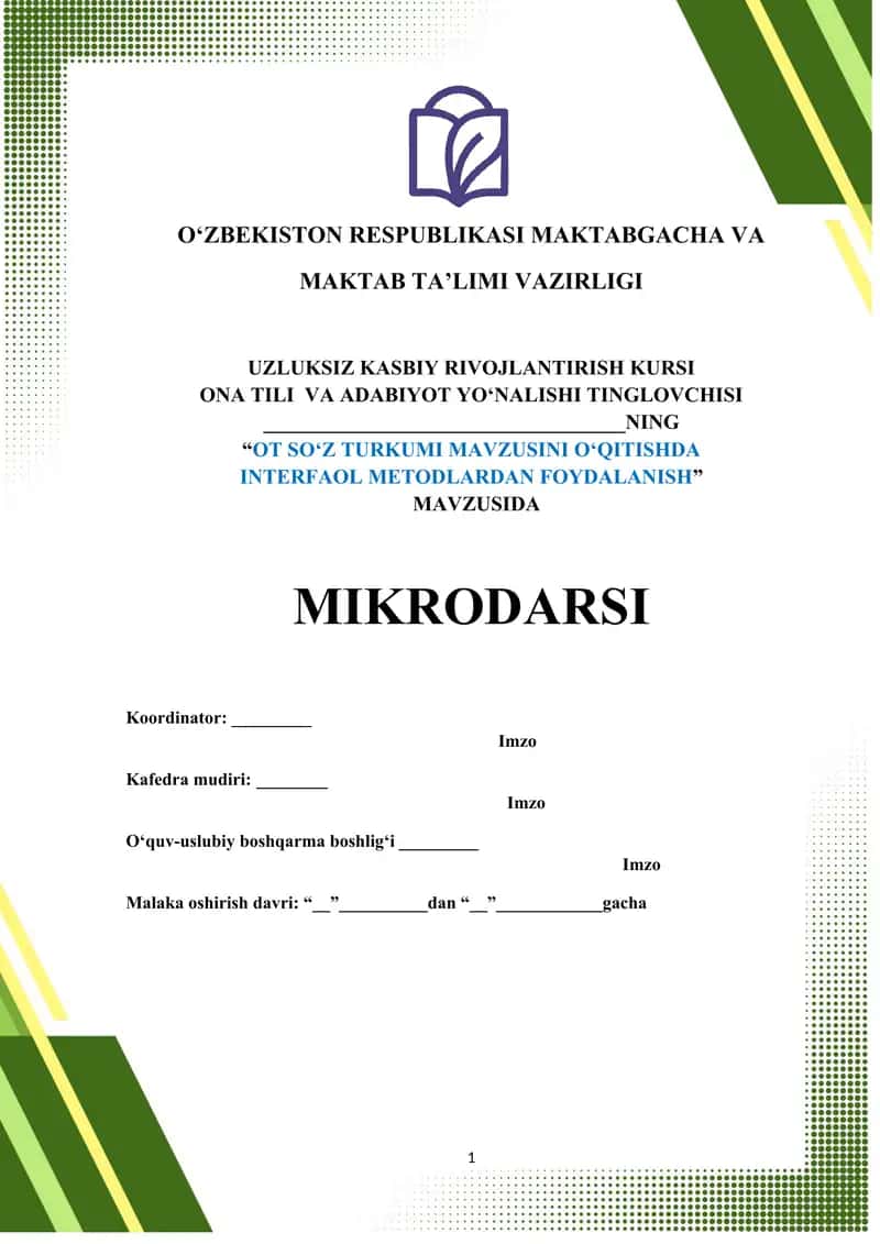 UZLUKSIZ KASBIY RIVOJLANTIRISH KURSI 1