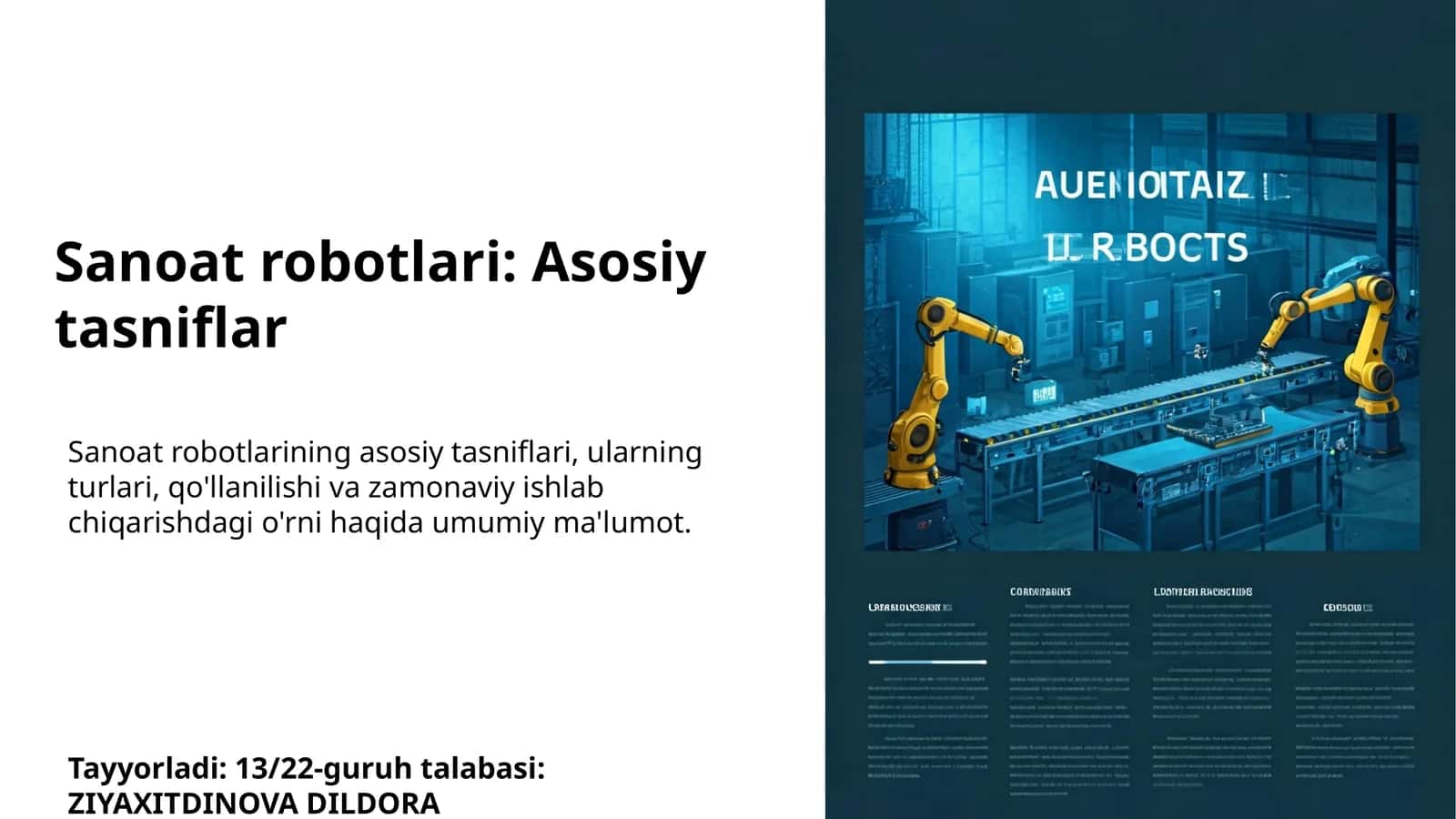 Sanoat robotlari: Asosiy tasniflar 1