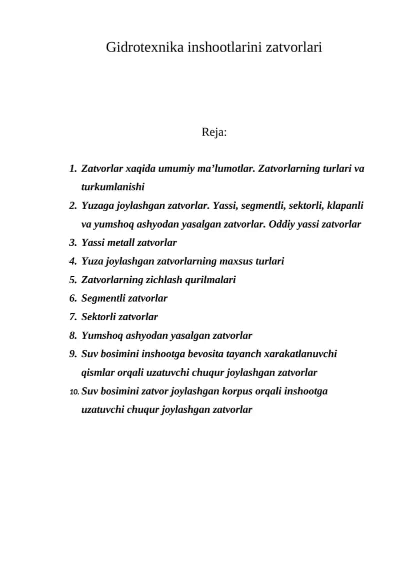 Gidrotexnika inshootlarini zatvorlari 1