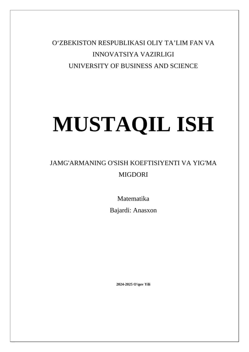 O'sish Koeffitsiyenti va Yig'ma Migdori 1