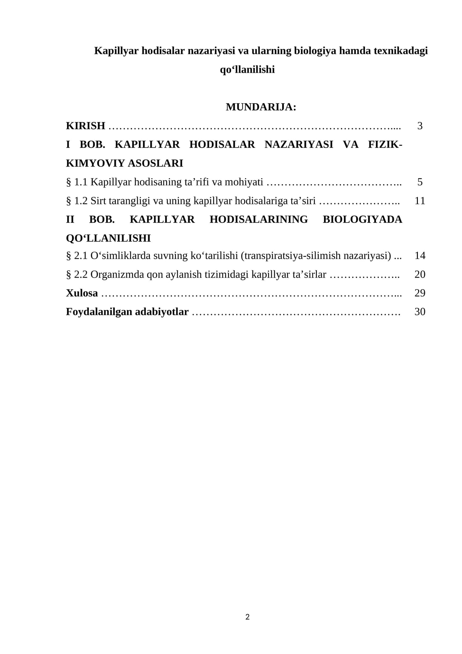 Kapillyar hodisalar nazariyasi va ularning biologiya hamda texnikadagi qoʻllanilishi 1