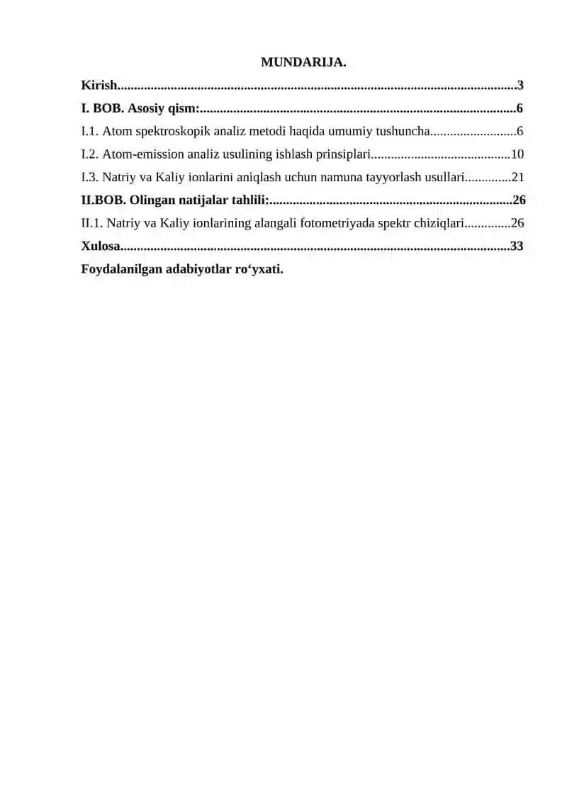 Natriy va Kaliy ionlarini alangali fotometrik aniqlash