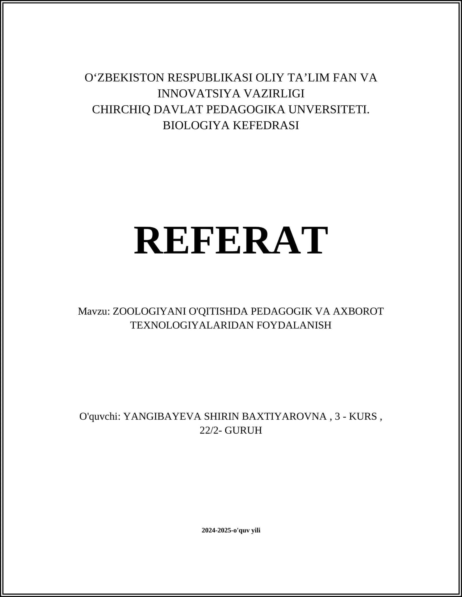 BIOLOGIYA KEFEDRASI REFERAT 1