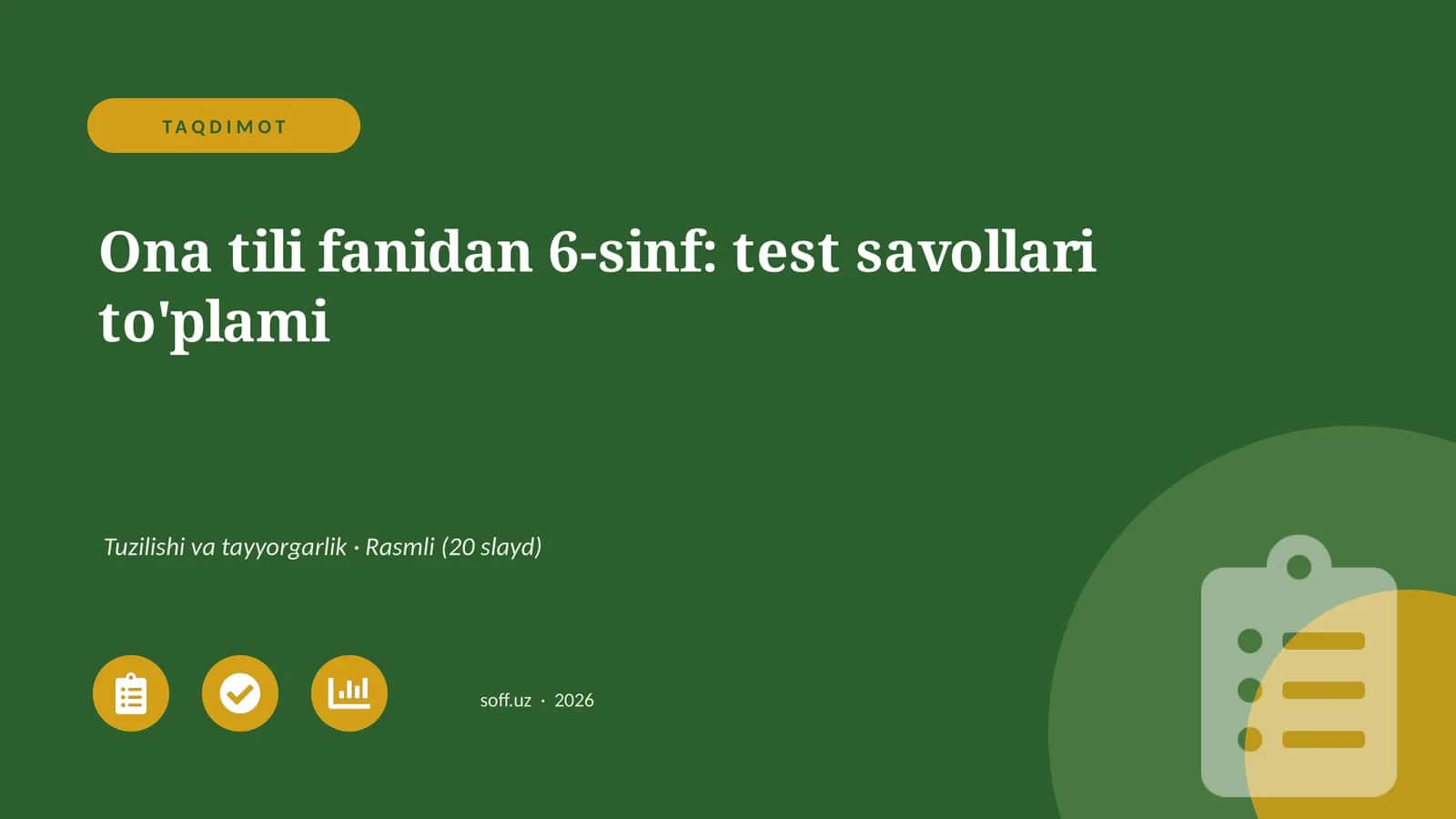 Ona tili fanidan 6-sinf: test savollari to'plami 1