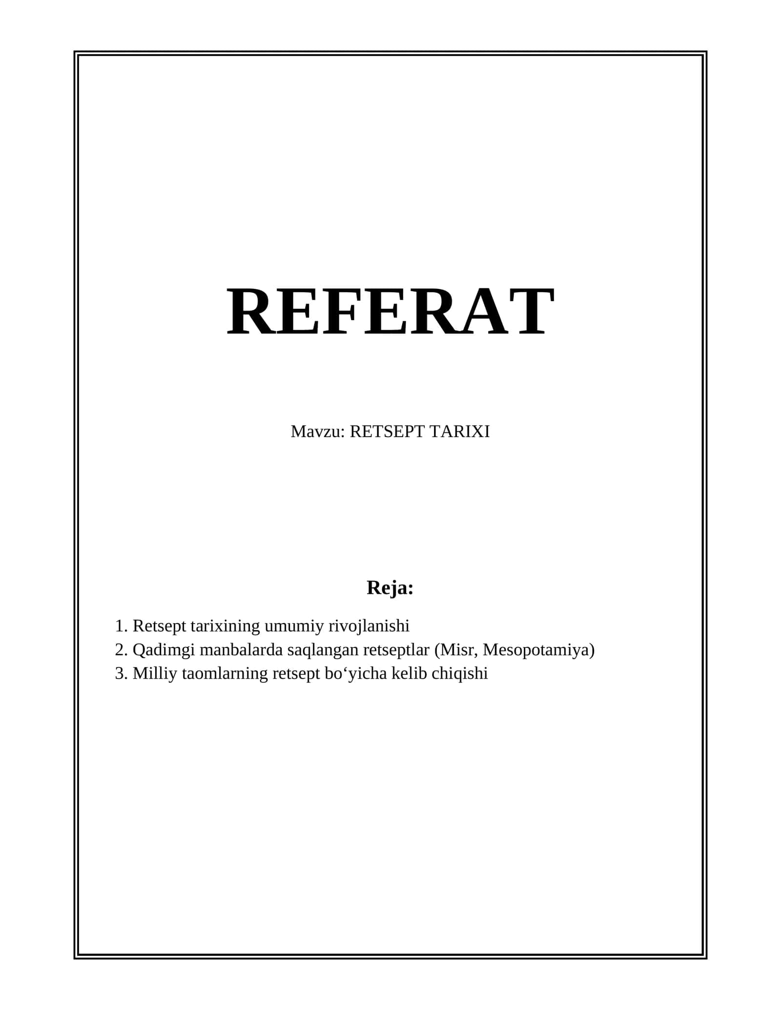 RETSEPT TARIXI 1