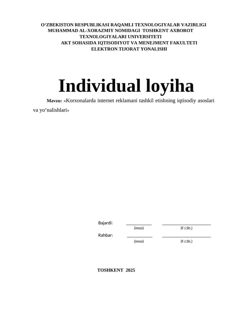 Korxonalarda internet reklamani tashkil etishning iqtisodiy asoslari va yo‘nalishlari 1