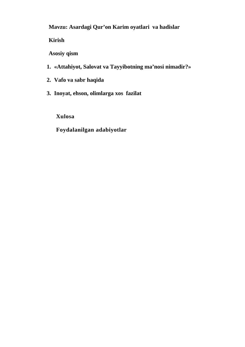 Asardagi Qur’on Karim oyatlari va hadislar 1