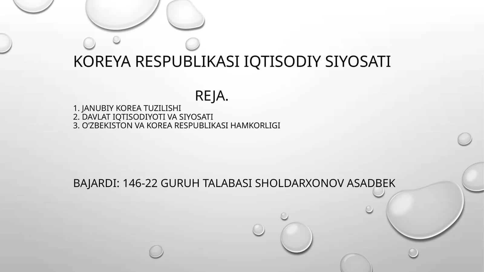 Koreya respublikasi iqtisodiy siyosati 1
