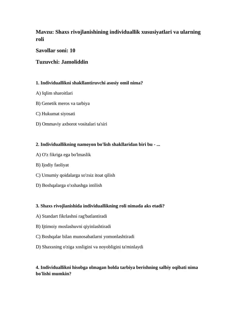Shaxs rivojlanishining individuallik xususiyatlari va ularning roli 1
