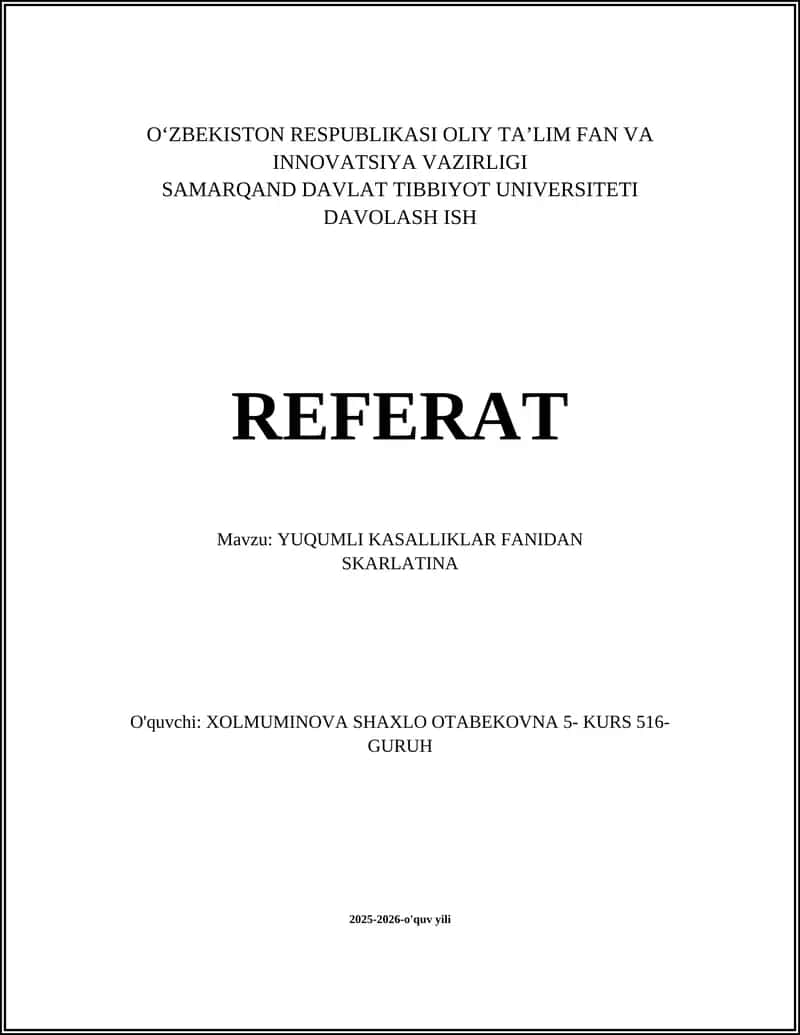 Skarlatina Davolash Referati 1