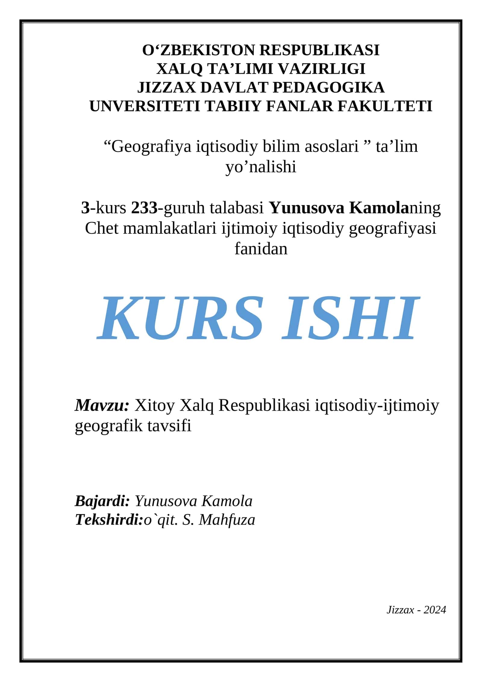 Xitoy Xalq Respublikasi iqtisodiy-ijtimoiy geografik tavsifi 1