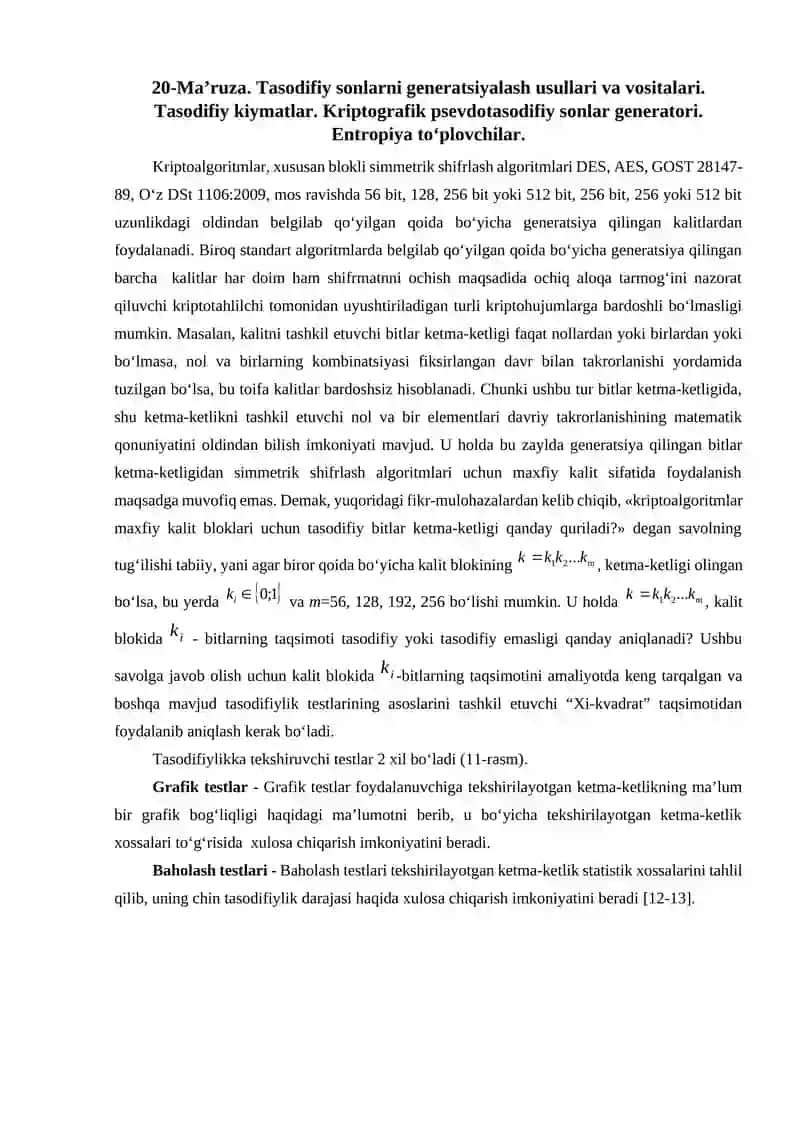 Tasodifiy sonlarni generatsiyalash usullari va vositalari
