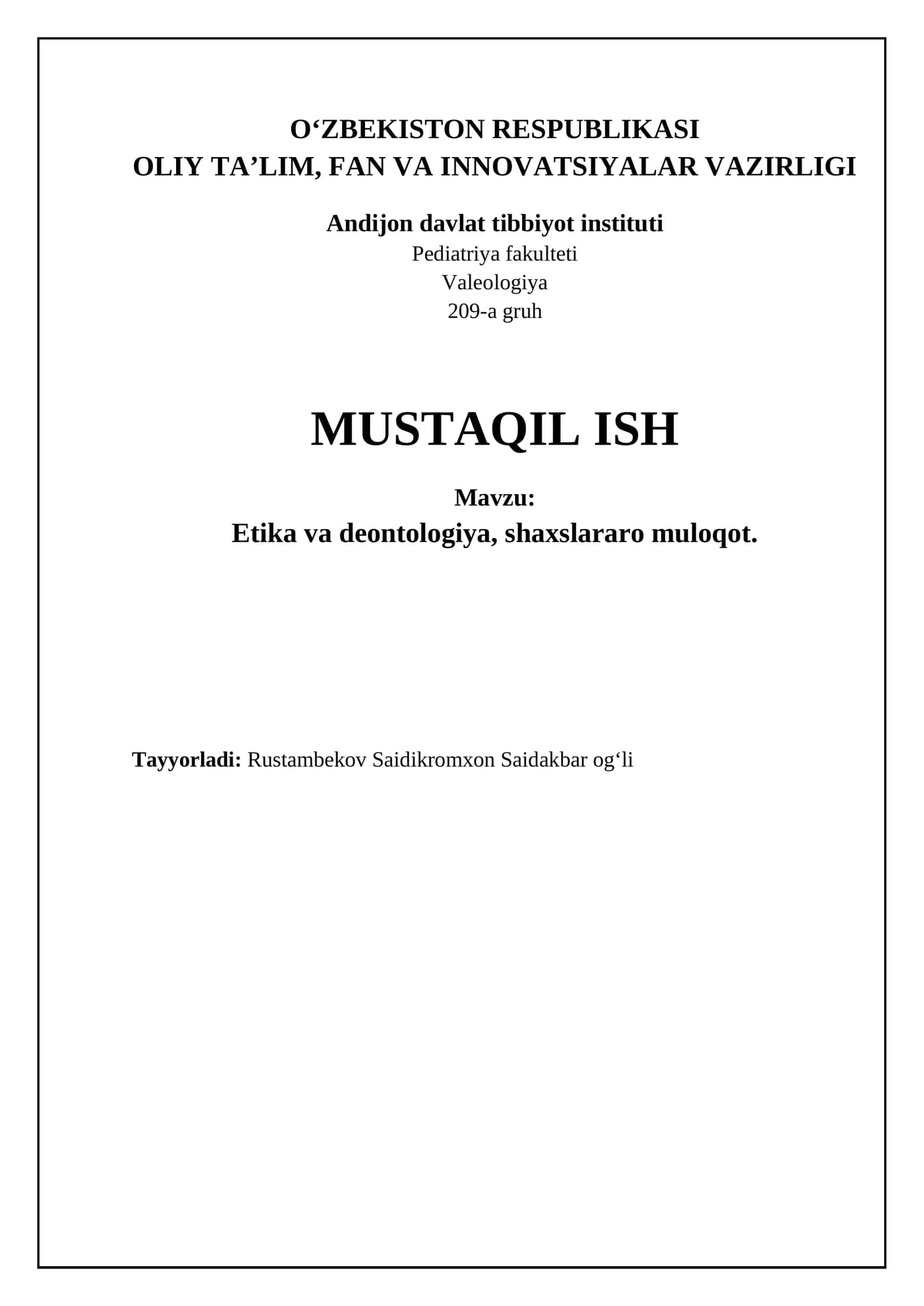 Etika va deontologiya, shaxslararo muloqot 1