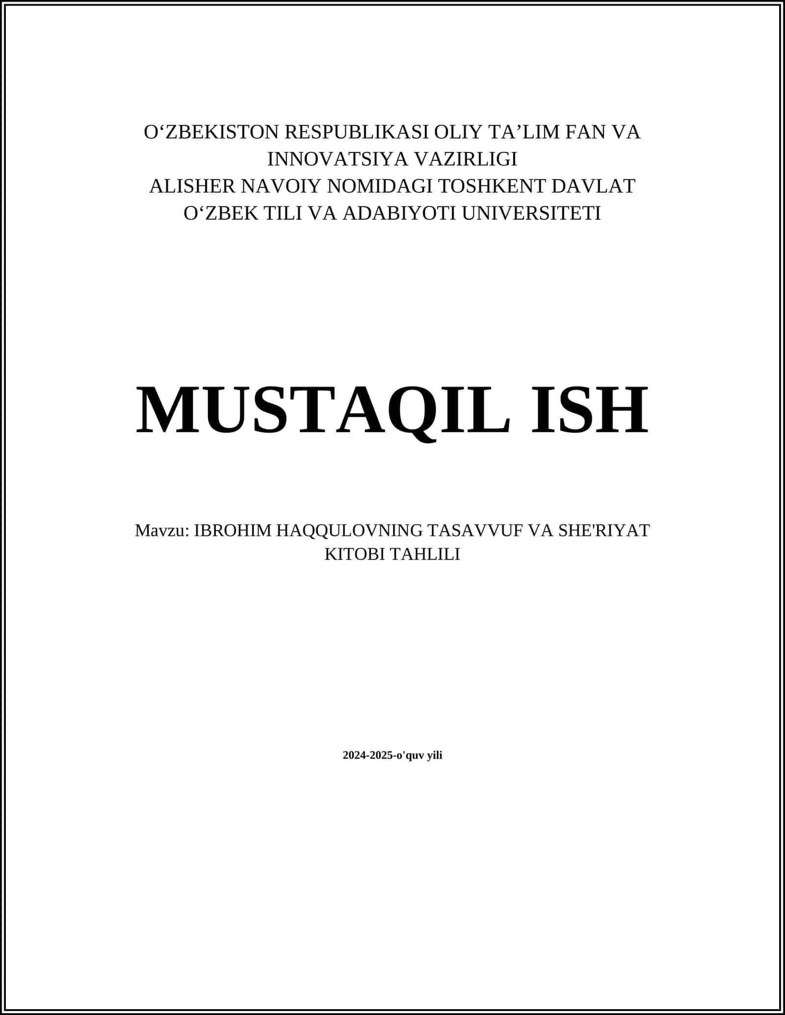 IBROHIM HAQQULOVNING TASAVVUF VA SHE'RIYAT KITOBI TAHLILI 1