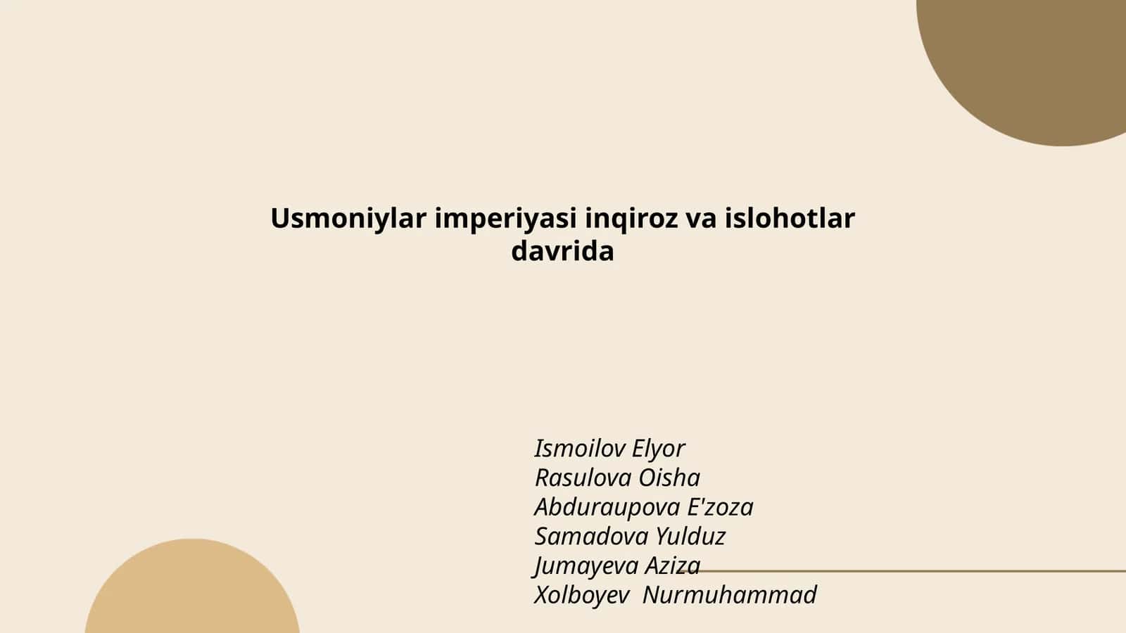 Usmoniylar imperiyasi inqiroz va islohotlar davrida 1