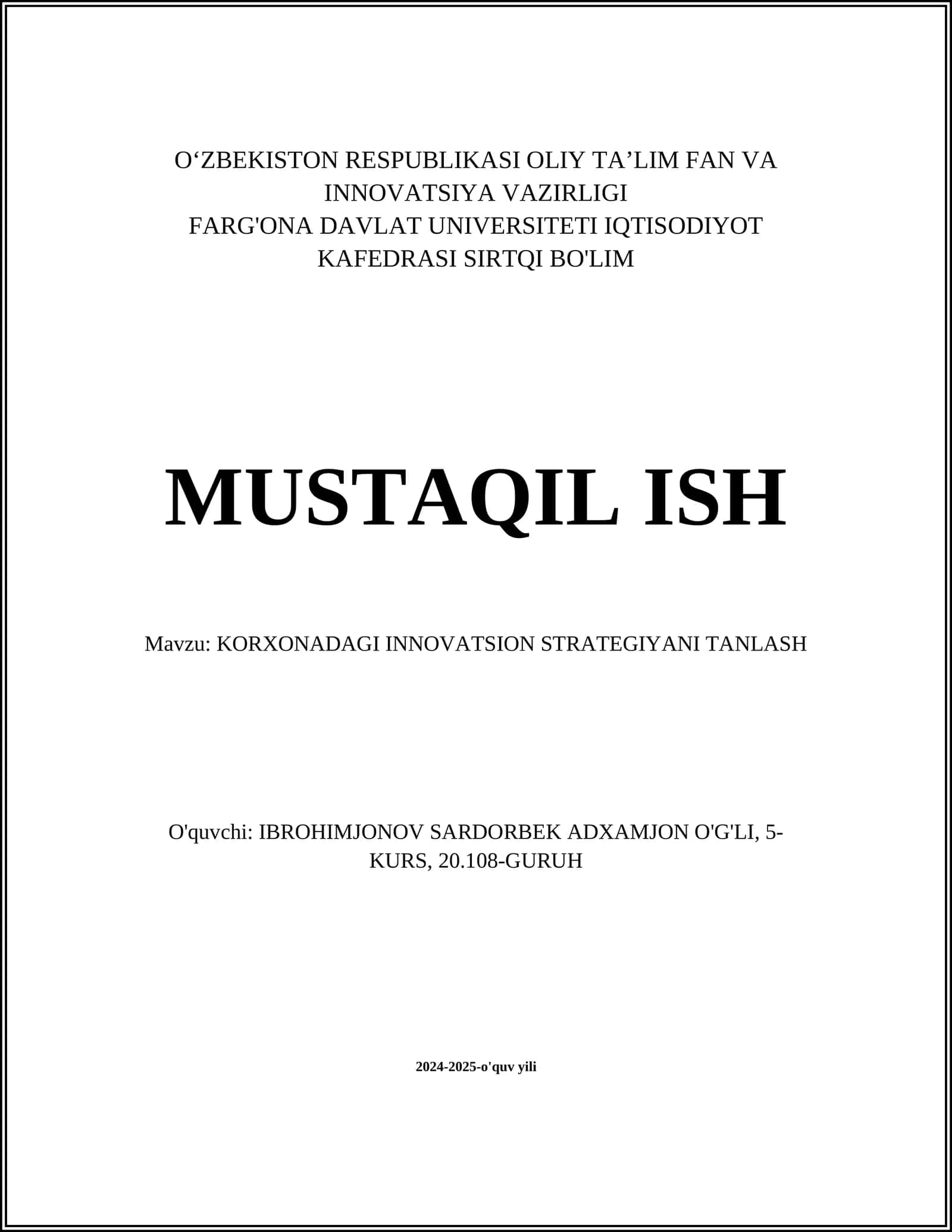 KORXONADAGI INNOVATSION STRATEGIYANI TANLASH 1