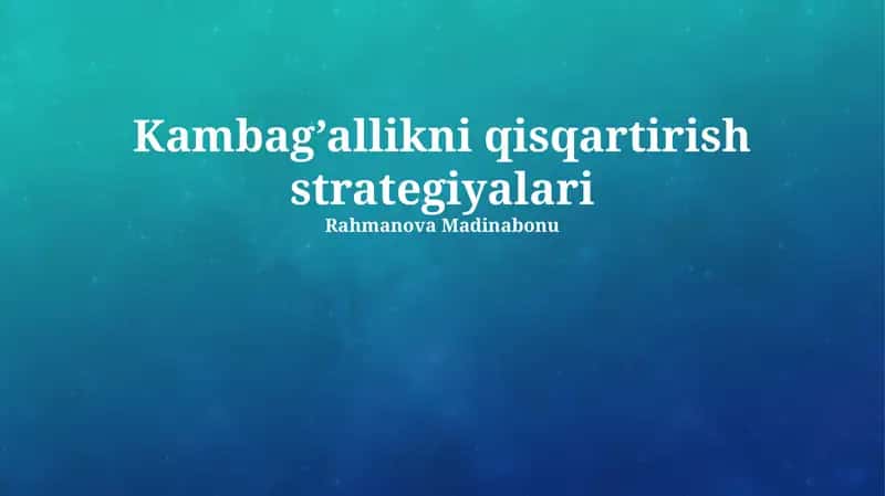 Qashshoqlikni kamaytirish strategiyalari 1
