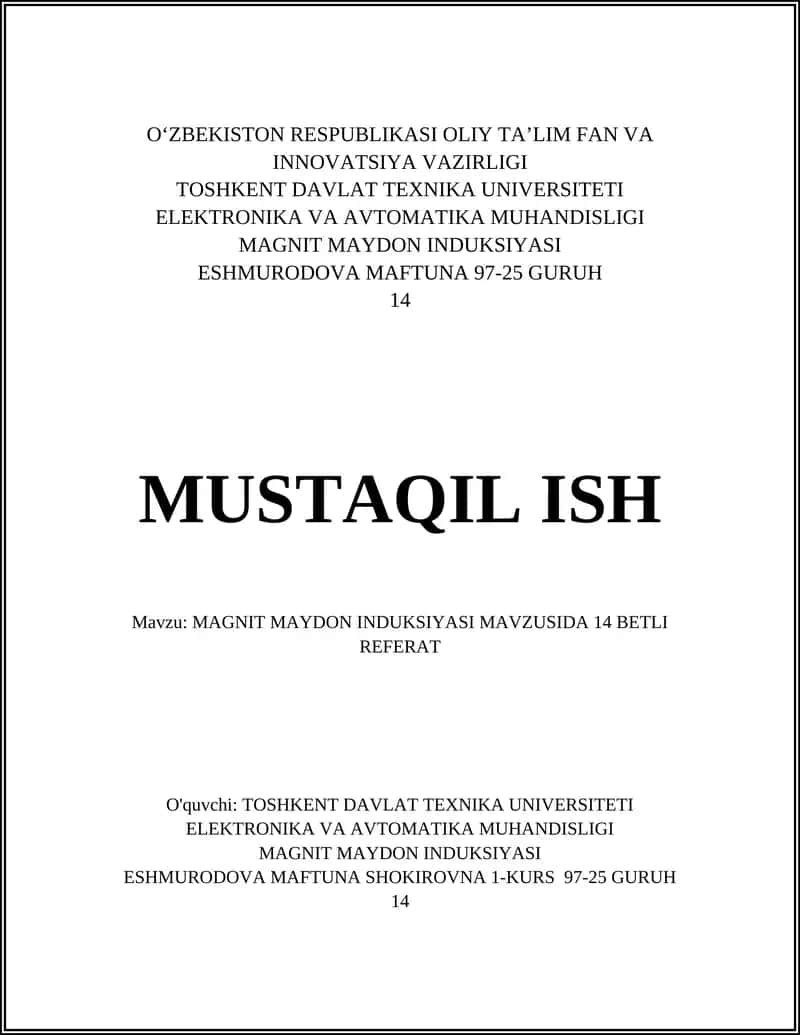 MAGNIT MAYDON INDUKSIYASI MAVZUSIDA 14 BETLI REFERAT 1