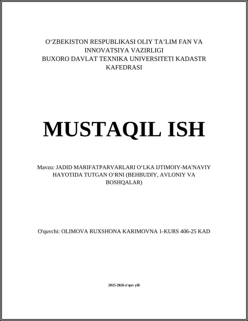 JADID MARIFATPARVARLARI OʻLKA IJTIMOIY-MA'NAVIY HAYOTIDA TUTGAN OʻRNI (BEHBUDIY, AVLONIY VA BOSHQALAR) 1