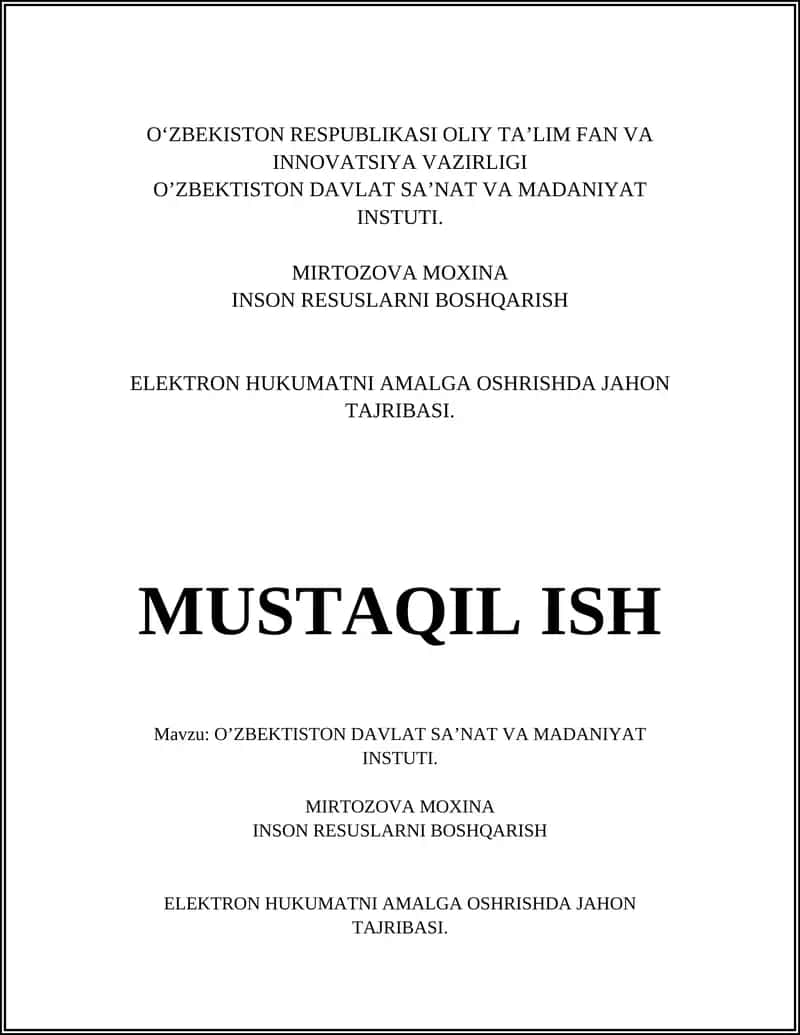 O'ZBEKTISTON DAVLAT SA’NAT VA MADANIYAT INSTUTI 1