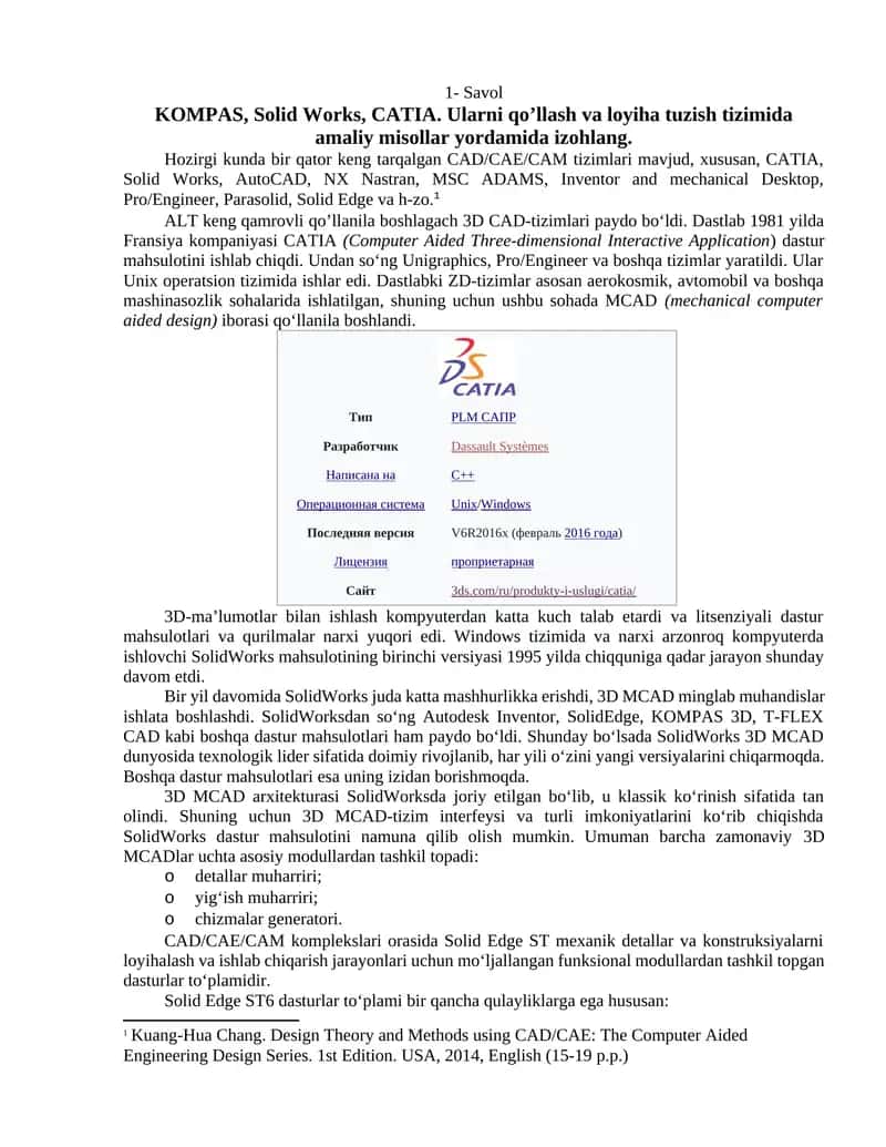 CAD/CAE/CAM tizimlari 1