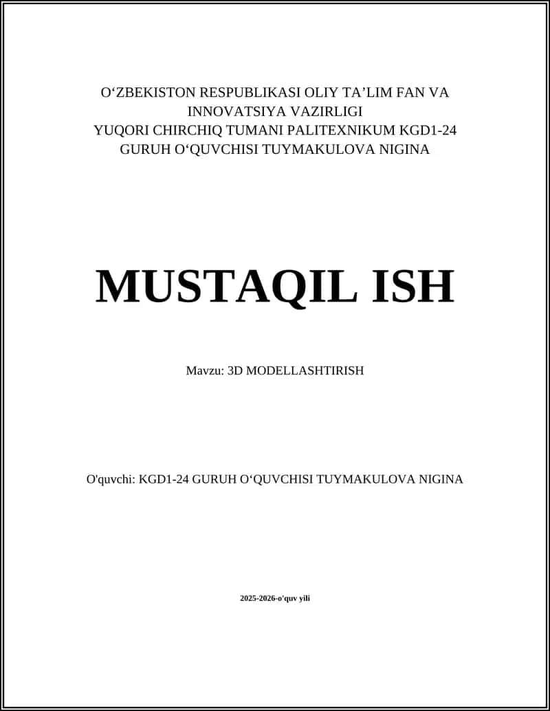 3D MODELLASHTIRISH 1