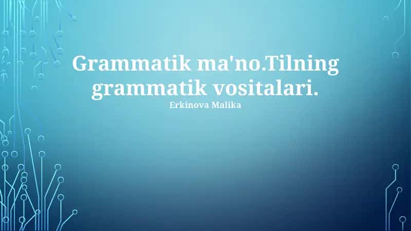 Grammatik Ma'no.Tilning grammatik vositalari 1