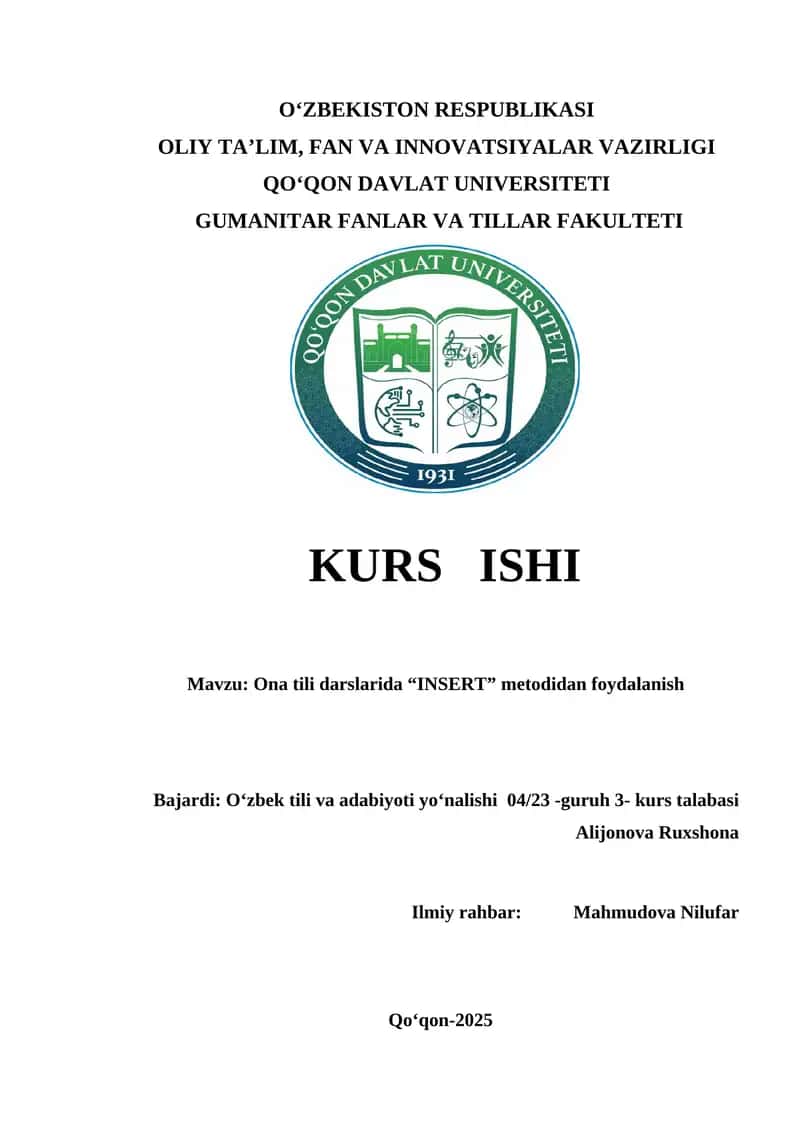 Ona tili darslarida “INSERT” metodidan foydalanish 1