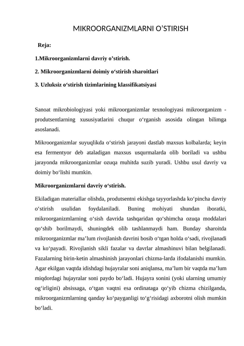 MIKROORGANIZMLARNI O’STIRISH 1