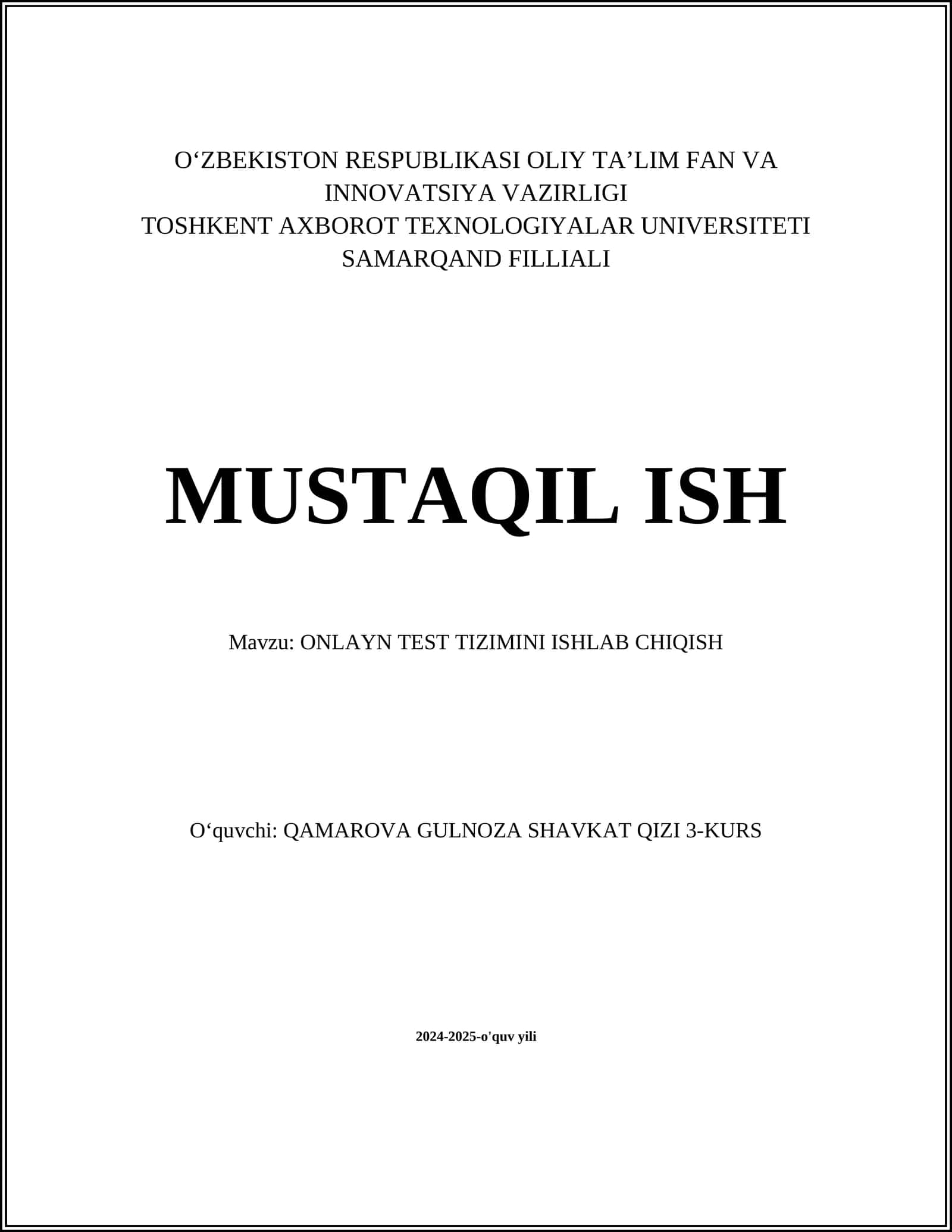 ONLAYN TEST TIZIMINI ISHLAB CHIQISH 1