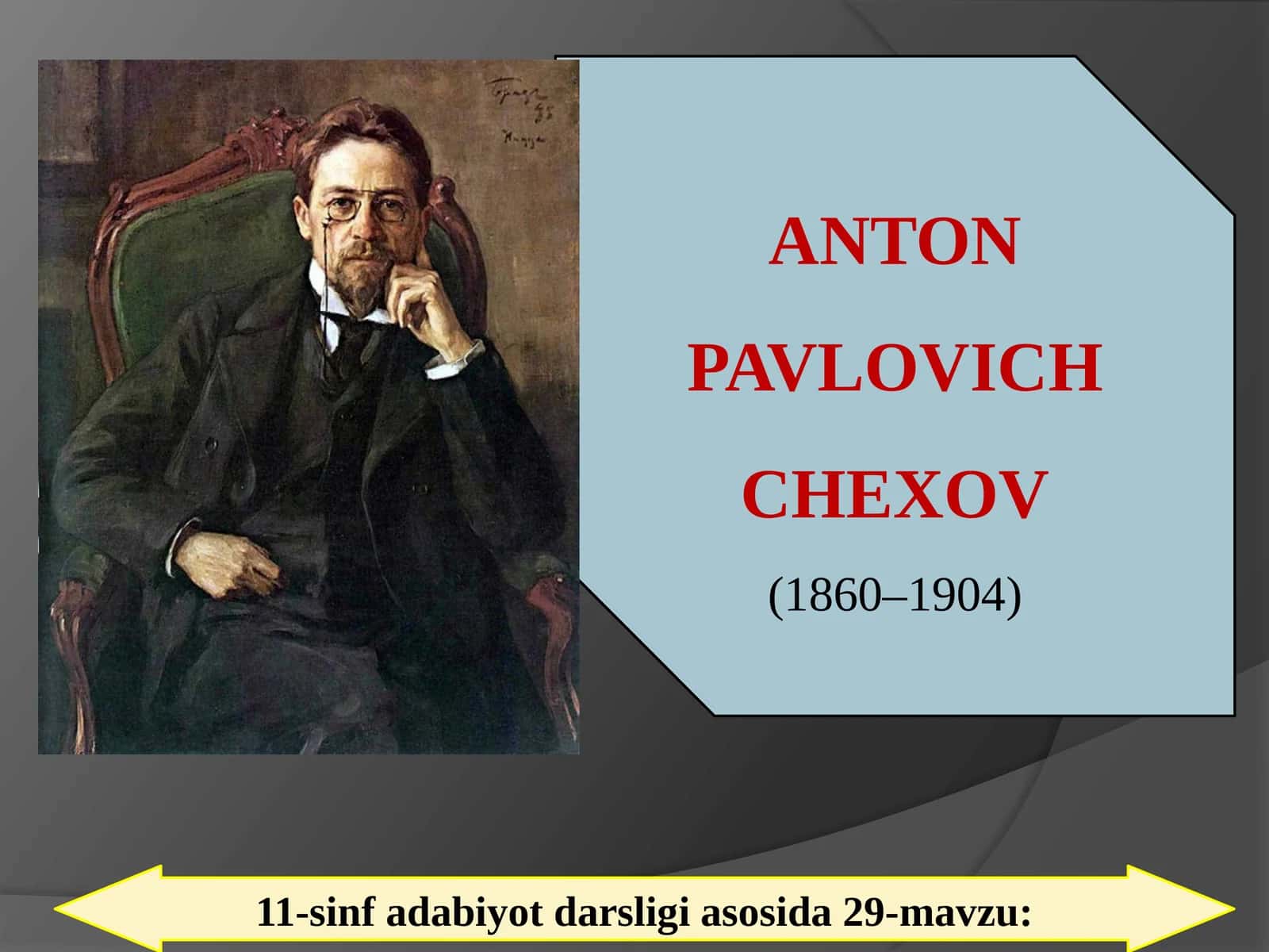 11-sinf Adabiyot fanidan Anton Pavlovich Chexov hayoti va ijodi dars taqdimot 1