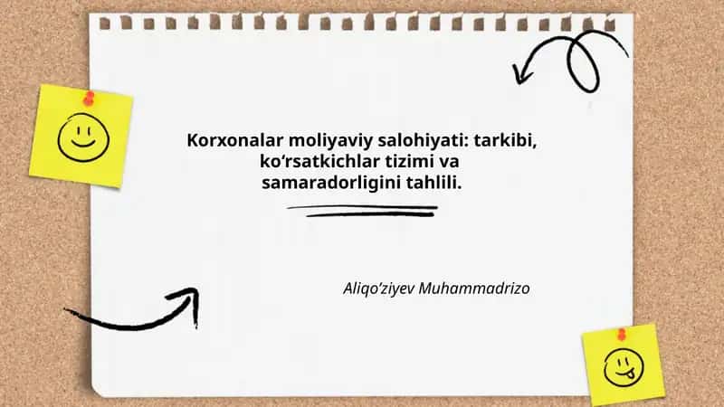Korxonalar moliyaviy salohiyati: tarkibi, ko‘rsatkichlar tizimi va samaradorligini tahlili 1