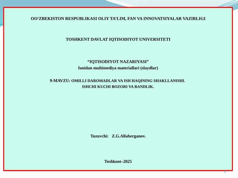 IQTISODIYOT NAZARIYASI 1