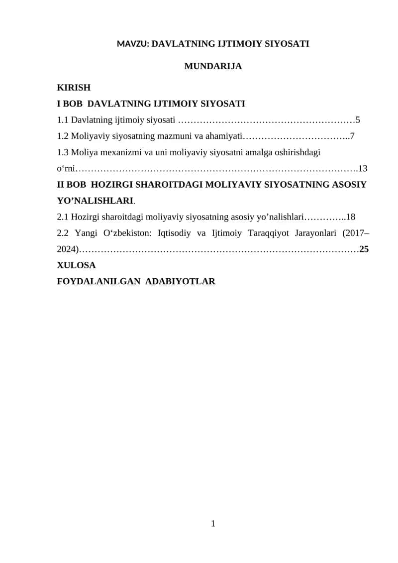 DAVLATNING IJTIMOIY SIYOSATI 1