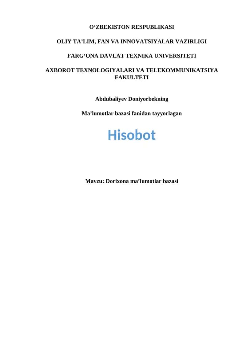 Dorixona ma’lumotlar bazasi 1