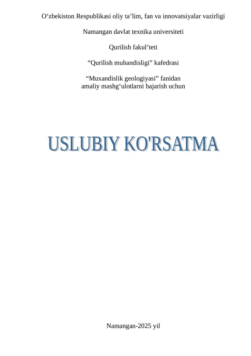 Muxandislik geologiyasi fani uslubiy ko‘rsatma 1