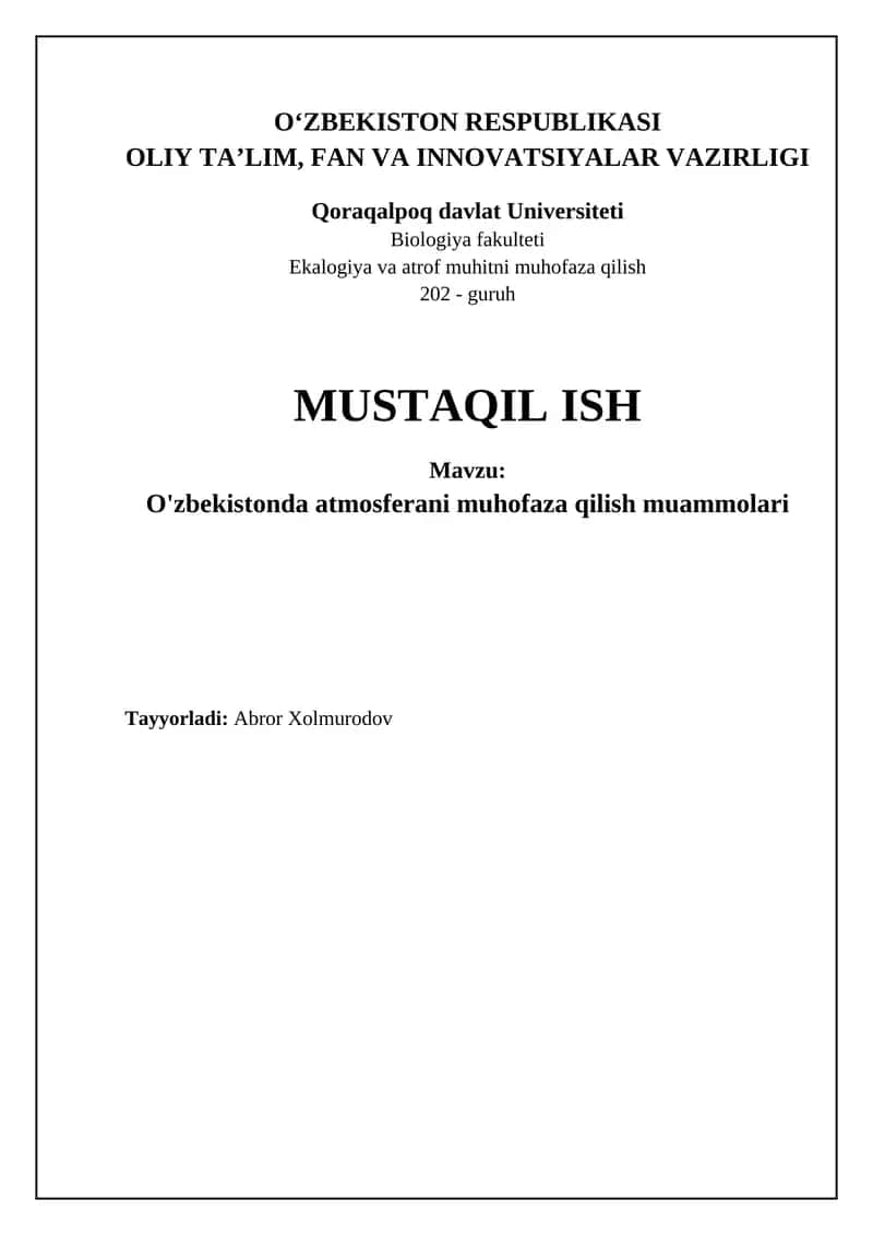 O'zbekistonda atmosferani muhofaza qilish muammolari 1