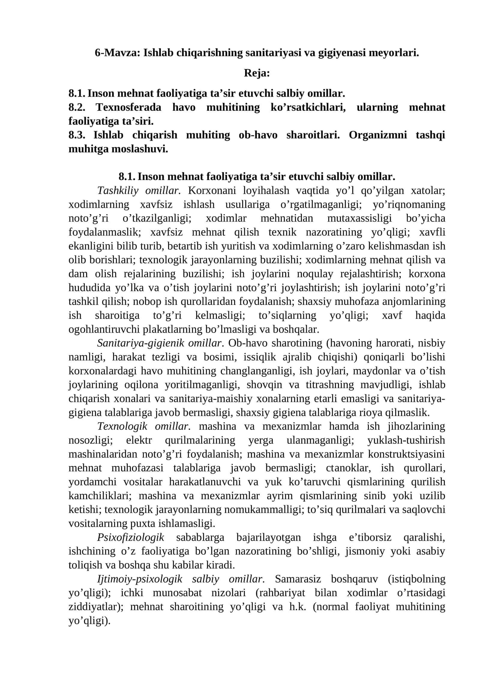 Ishlab chiqarishning sanitariyasi va gigiyenasi meyorlari 1