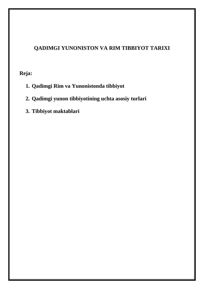 QADIMGI YUNONISTON VA RIM TIBBIYOT TARIXI 1