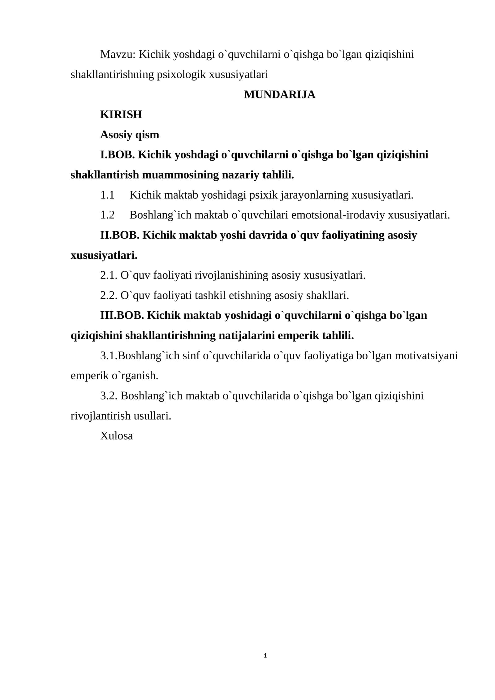 Kichik yoshdagi o`quvchilarni o`qishga bo`lgan qiziqishini shakllantirishning psixologik xususiyatlari 1